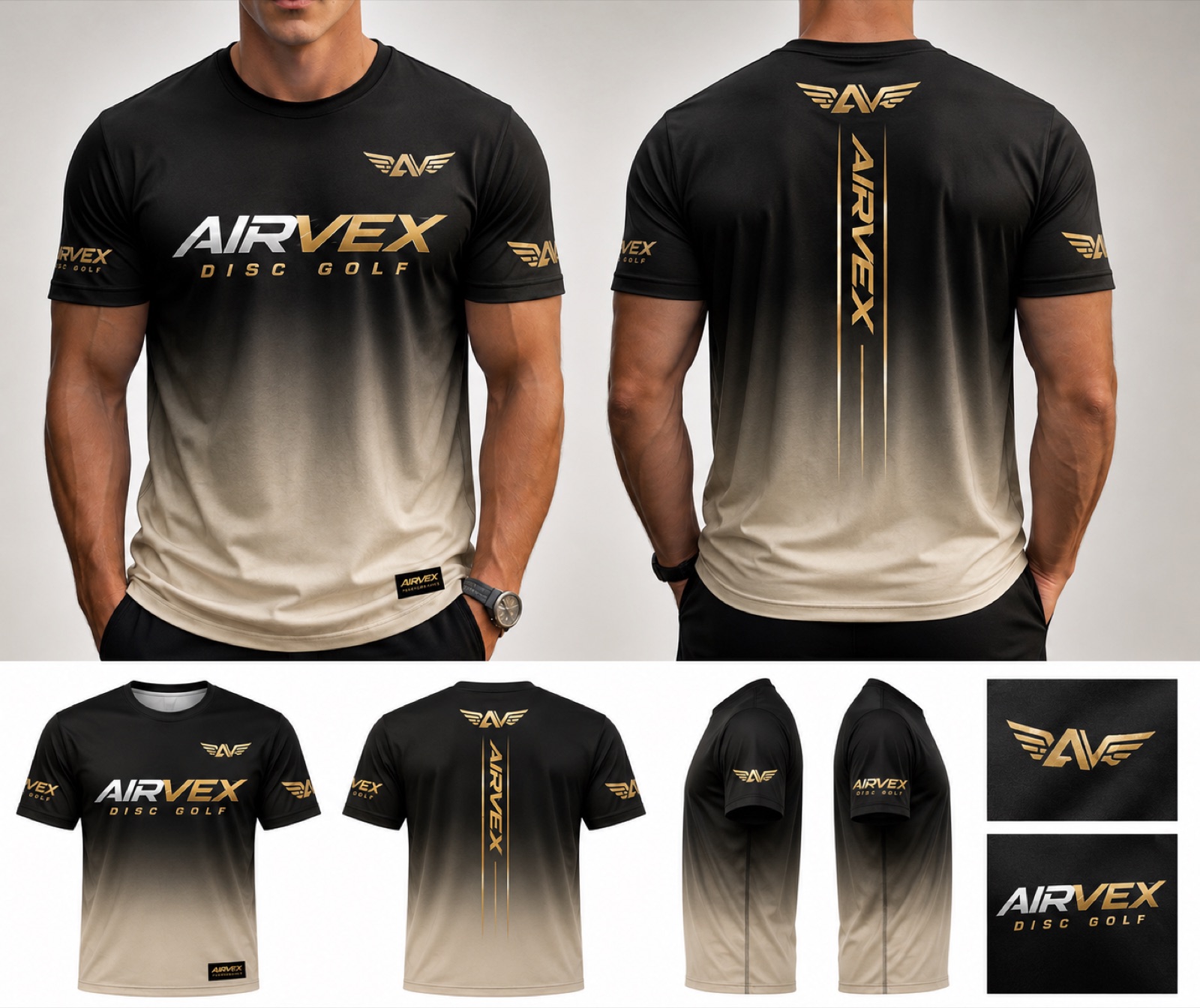 AirVex Elevate performance jersey — black and gold fade