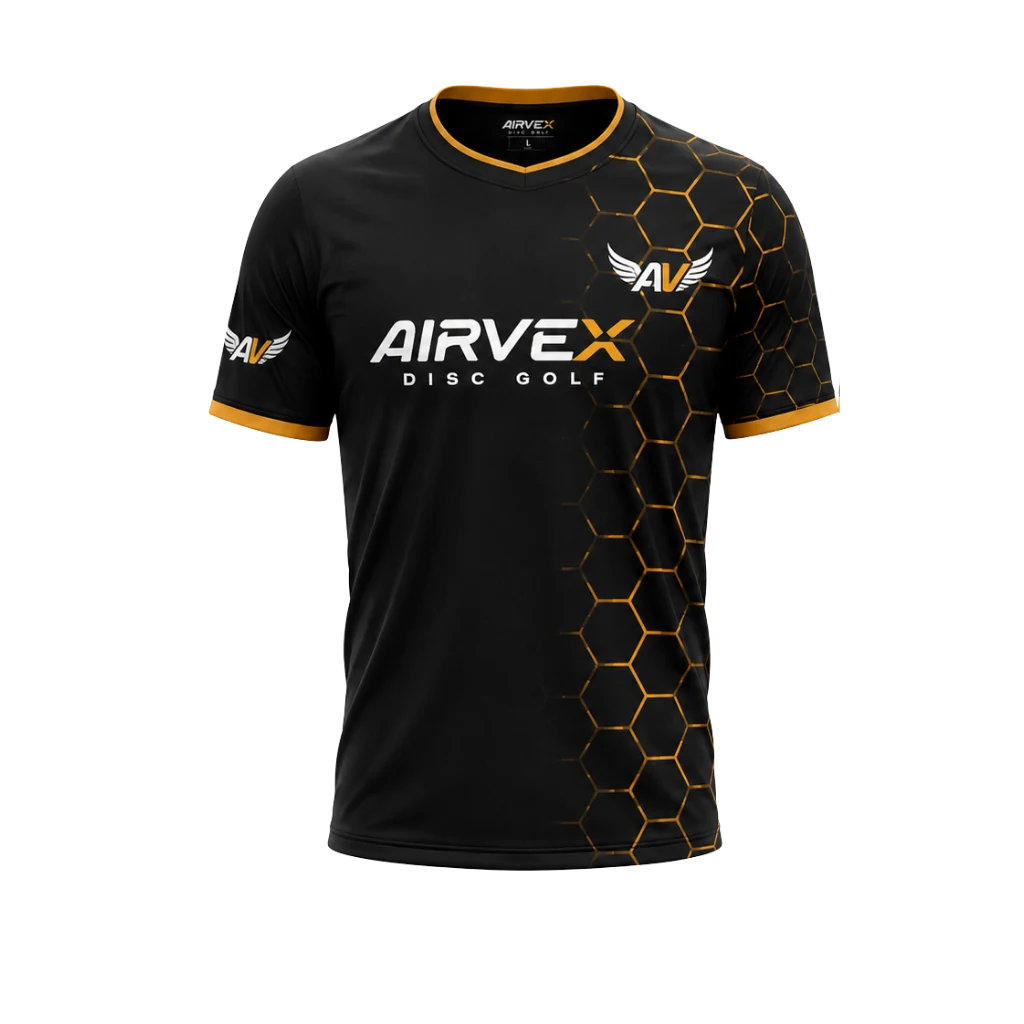 AirVex performance jersey — black with gold hex pattern