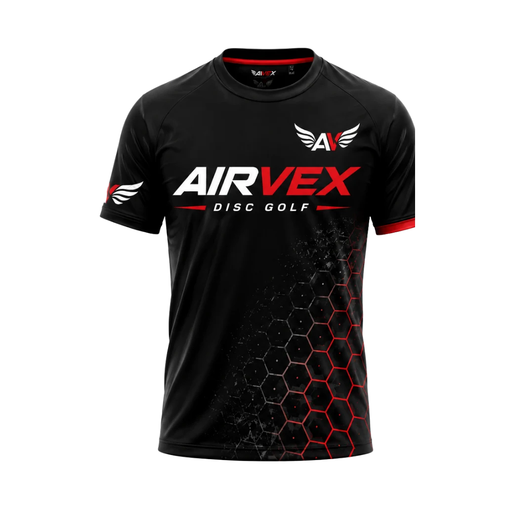 AirVex performance jersey — black with red hex pattern