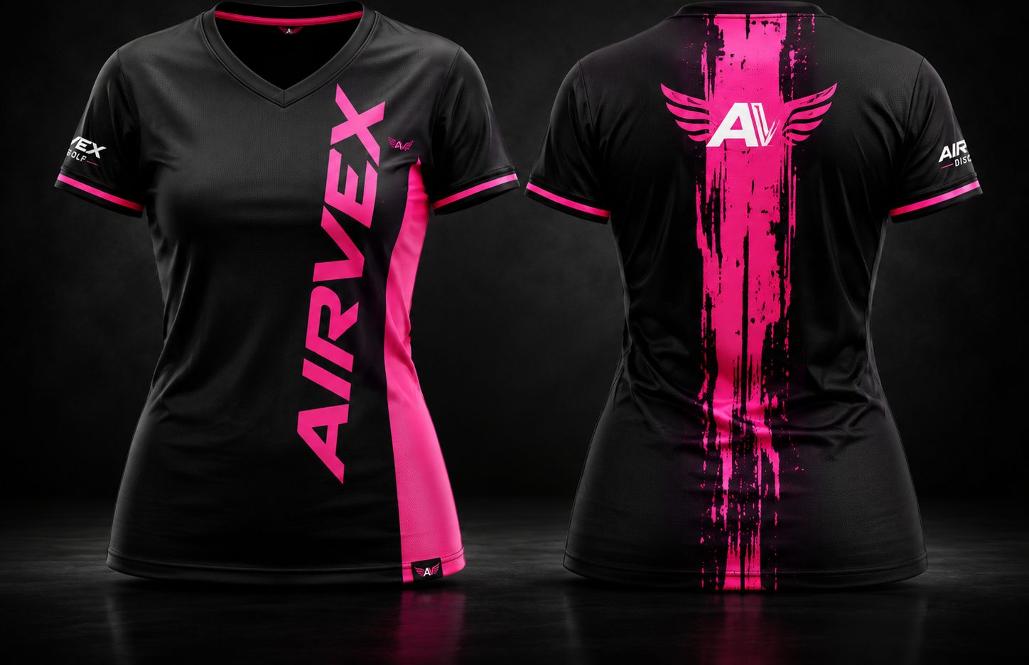 AirVex Rush performance jersey — black with vertical AirVex print